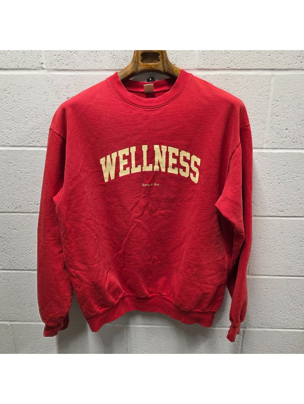 Sporty & Rich WELLNESS  Ivory Red Print Cotton Fleece Sweatshirt USA 23x28